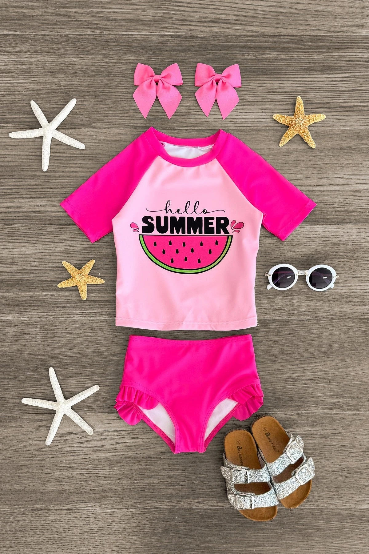 "Hello Summer" Pink Rash Guard Swimsuit 3 "Hello Summer" Pink Rash Guard Swimsuit