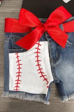 Sequin Baseball Heart Denim Short Set -Children's boutique clothing IMG 8318 Edit