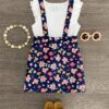 Navy Blue Rose Suspender Skirt Set -Children's boutique clothing IMG 8328 Edit