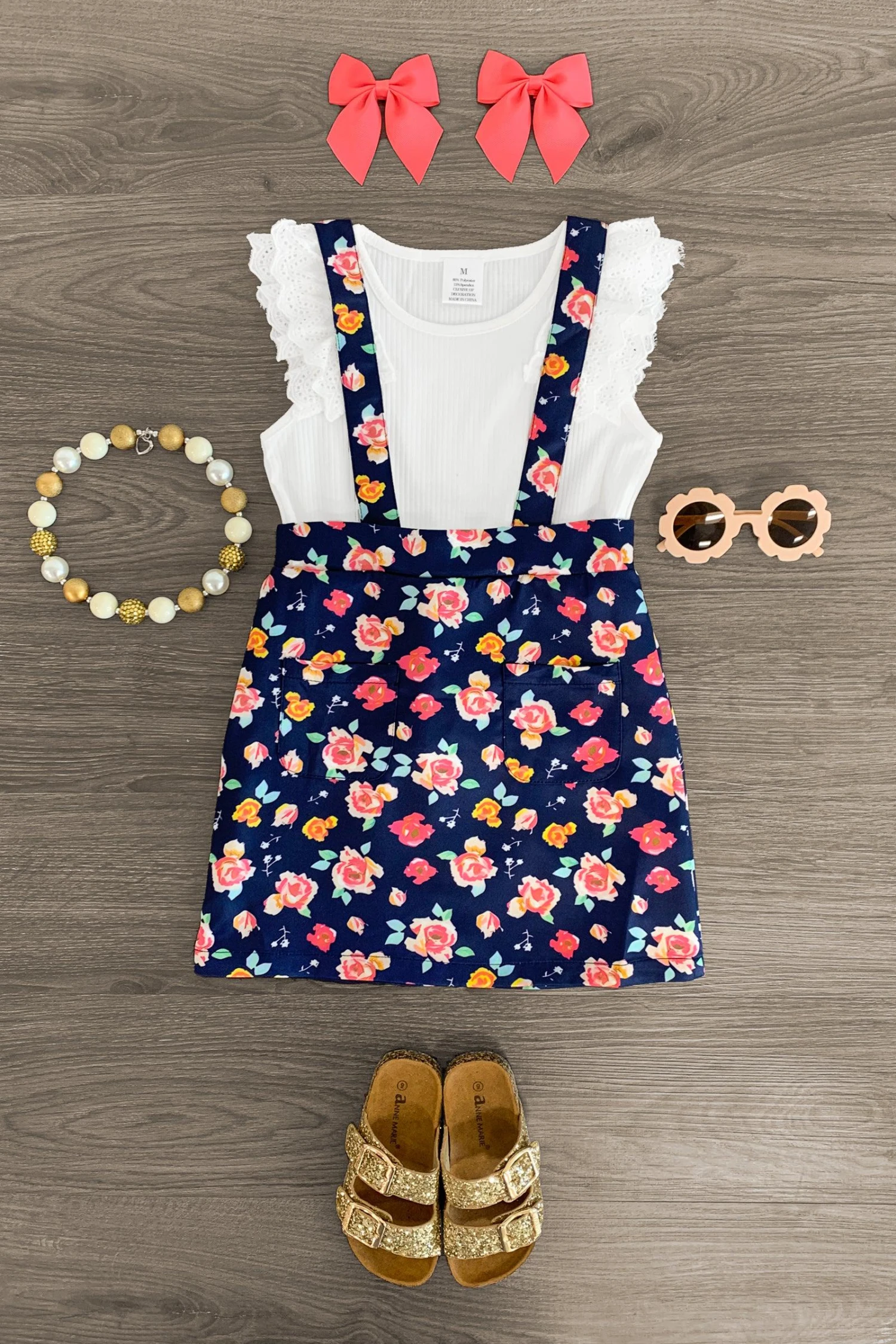 Navy Blue Rose Suspender Skirt Set 3 Navy Blue Rose Suspender Skirt Set