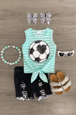 Mint Soccer Denim Short Set