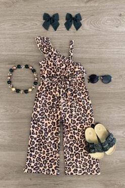 One Shoulder Leopard Jumpsuit