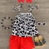 Red Scalloped Cow Print Short Set -Children's boutique clothing IMG 8437 Edit