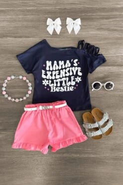 "Mama's Expensive Little Bestie" Pink Short Set