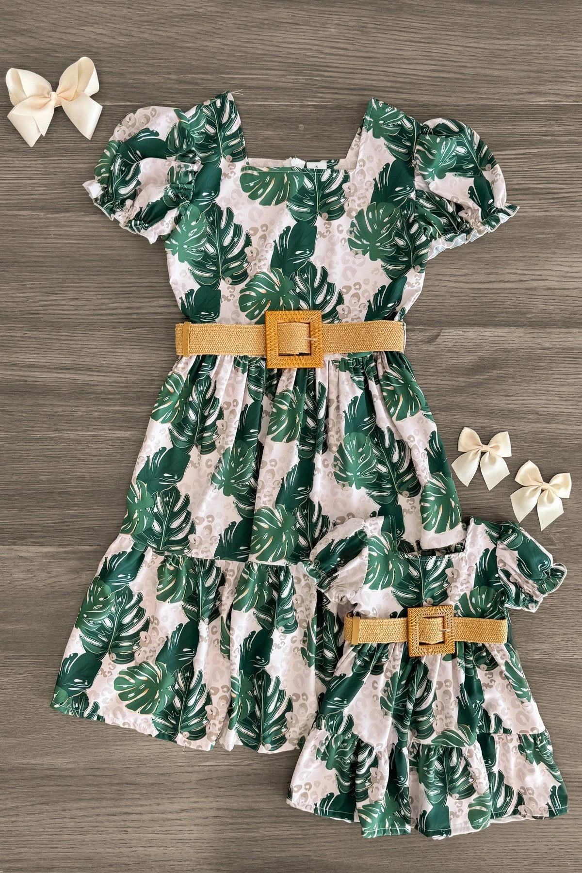 Mom & Me - Tropical Leaf Leopard Dress 3 Mom & Me - Tropical Leaf Leopard Dress