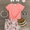 Coral Pearl Baseball Stripe Short Set -Children's boutique clothing IMG 8489 Edit