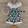 Colorful Dinosaur Lace Cold Shoulder Romper -Children's boutique clothing IMG 8568 Edit