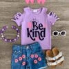 "Always Be Kind" Flower Denim Short Set