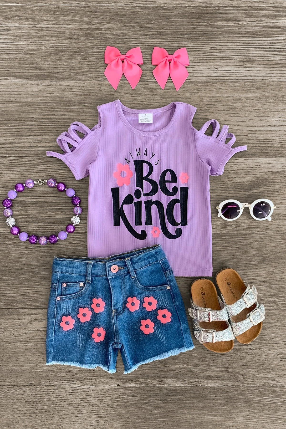 "Always Be Kind" Flower Denim Short Set 3 "Always Be Kind" Flower Denim Short Set