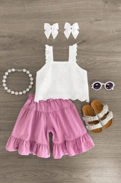 Embroidered Lace Ruffle Capri Set -Children's boutique clothing IMG 8610 Edit