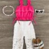 Hot Pink Floral Lace Pant Set 1 Hot Pink Floral Lace Pant Set -Children's boutique clothing IMG 8634 Edit