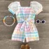 Pastel Rainbow Plaid Romper -Children's boutique clothing IMG 8657 Edit