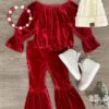 Red Velvet Bell Bottom Set