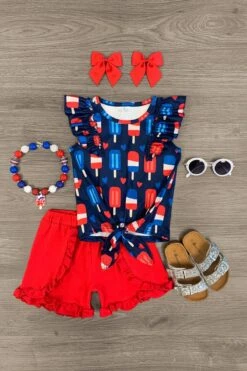 Navy & Red Popsicle Short Set