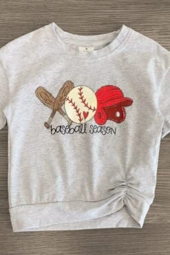 "Baseball Season" Gray & Red Ombre Denim Short Set -Children's boutique clothing IMG 8786 Edit