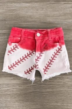 "Baseball Season" Gray & Red Ombre Denim Short Set -Children's boutique clothing IMG 8794 Edit