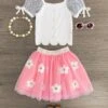 Pink & White Daisy Tutu Skirt Set -Children's boutique clothing IMG 8947 Edit