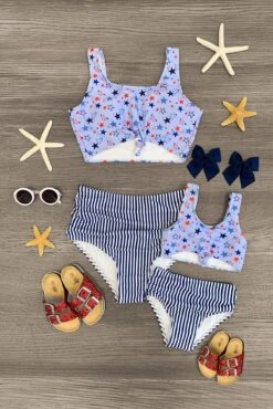 Mom & Me - Blue Stars & Stripes Knot Swimsuit