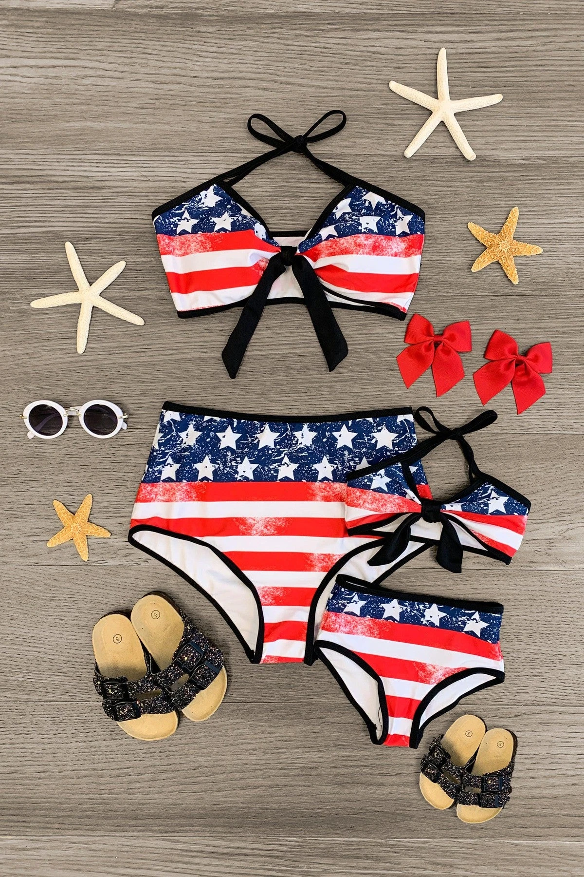 Mom & Me - Black Stars & Stripes Bikini 3 Mom & Me - Black Stars & Stripes Bikini