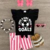 "Just A Girl With Goals" Stripe Denim Short Set