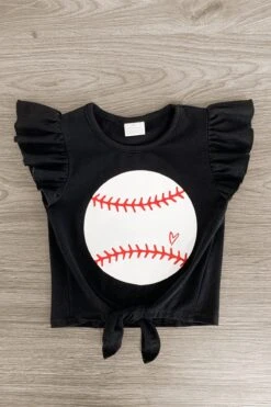 Black Striped Baseball Denim Short Set 11 Black Striped Baseball Denim Short Set -Children's boutique clothing IMG 9016copy Edit