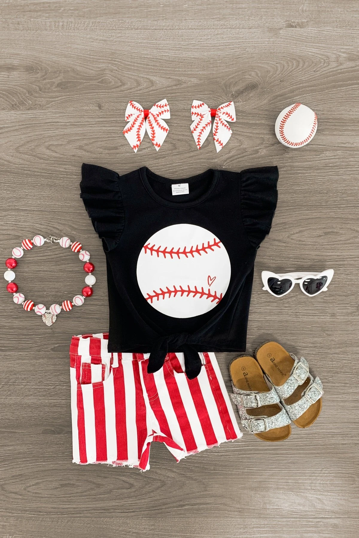 Black Striped Baseball Denim Short Set 4 Black Striped Baseball Denim Short Set - Image 2