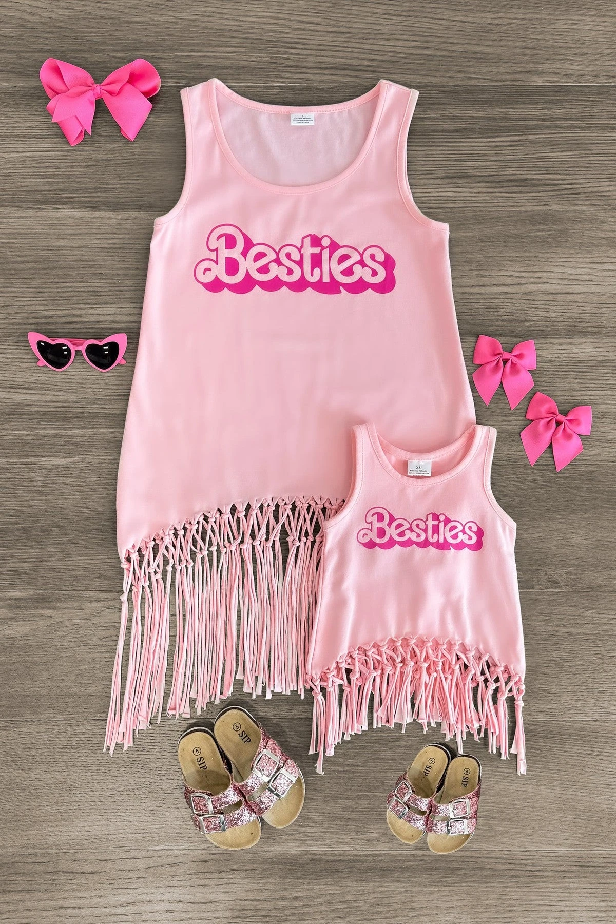 Mom & Me - "Besties" Pink Fringe Tank Top 3 Mom & Me - "Besties" Pink Fringe Tank Top