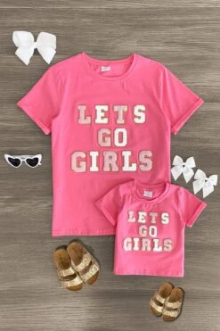 Mom & Me - "Let's Go Girls" Pink Chenille Patch Top