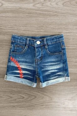 White Baseball Heart Denim Short Set -Children's boutique clothing IMG 9134 Edit