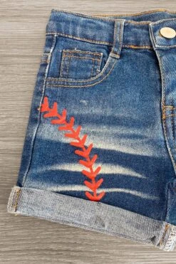 White Baseball Heart Denim Short Set -Children's boutique clothing IMG 9135 Edit