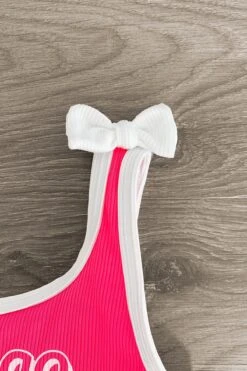 "Let's Go Party" Neon Pink Bikini -Children's boutique clothing IMG 91372 Edit