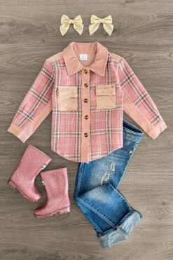 Pink & Gray Plaid Shacket 18 Pink & Gray Plaid Shacket -Children's boutique clothing IMG 9228 Edit