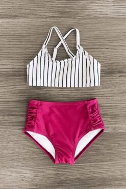 Mom & Me - Plum Stripe Bikini -Children's boutique clothing IMG 9268 Edit