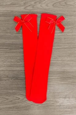 Red & Gold Bow Socks