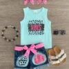 "Vibes" Blue Cheetah Denim Short Set -Children's boutique clothing IMG 9822 Edit