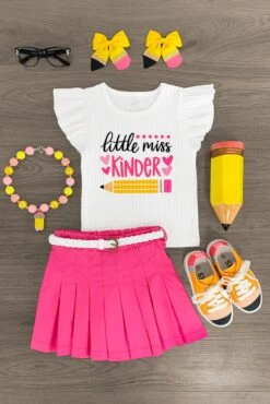 "Little Miss Pre-K - 5th Grade" Pink Skirt Set -Children's boutique clothing Kinder