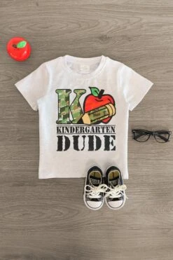 "Pre-K - 3rd Grade Dude" Gray Camo Top -Children's boutique clothing KindergartenDude