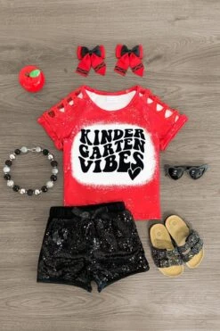 "Pre-K - Fifth Grade Vibes" Sequin Short Set -Children's boutique clothing KindergartenVibesredsequinshortset