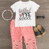 "Hello Pre-K - 6th Grade" Floral Lace Pant Set -Children's boutique clothing Lace Grade