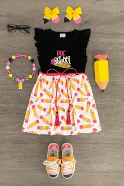 "Pre-K - 5th Grade" Black & White Pencil Dress