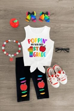 "Poppin' My Way Into Pre-K - 4th Grade" Rainbow Legging Set 12 "Poppin' My Way Into Pre-K - 4th Grade" Rainbow Legging Set -Children's boutique clothing Poppin into 1st