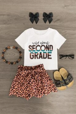 "Wild About Pre-K - 5th Grade" Leopard Short Set 14 "Wild About Pre-K - 5th Grade" Leopard Short Set -Children's boutique clothing Second Grade