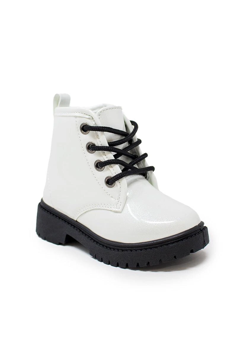 White Glitter Lace-Up Combat Boots 3 White Glitter Lace-Up Combat Boots