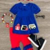 ABC School Bus & House Blue Capri Set -Children's boutique clothing abc school bus house blue capri set outfit sparkle in pink 29197700137034