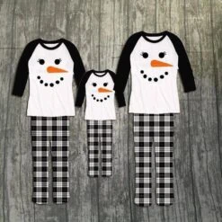 B&W Plaid Snowman Family Christmas Pajamas - & PET BANDANA! -Children's boutique clothing b w plaid snowman family christmas pajamas and pet bandana pajamas sparkle in pink 13926712901706