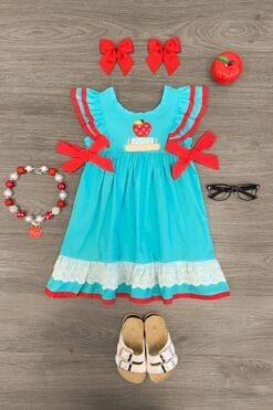 Back To School With Apple Blue & Red Dress