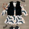 Bat Dress & Black Fur Vest Set -Children's boutique clothing bat dress black fur vest set outfit sparkle in pink 28224544047178
