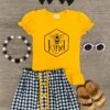 "Bee Kind" Mustard Gingham Skirt Set -Children's boutique clothing bee kind mustard gingham skirt set skirt set sparkle in pink 28093557735498