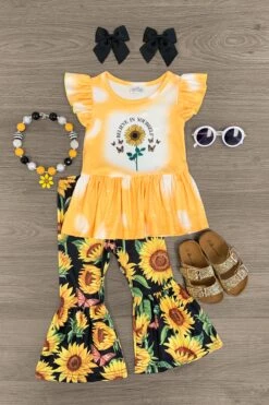 "Believe In Yourself" Sunflower Bell Bottom Set