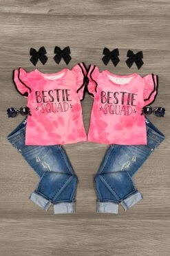 "Bestie Squad" Black & Pink Top